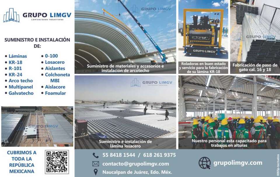 Suministro e Instalacion de Materiales y Accesorios. Laminas, KR18, R101, KR24, Multipanel, Galvatecho, 0-100, Losacero, Aislantes. Instalacion de Arcotecho. Fabricacion de paso de gato Cal.16 y 18