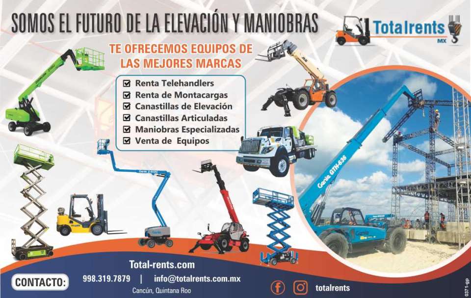 Renta de telehandler, montacargas, canastillas de elevacion, canastillas articuladas. Maniobras especializadas Venta de equipos