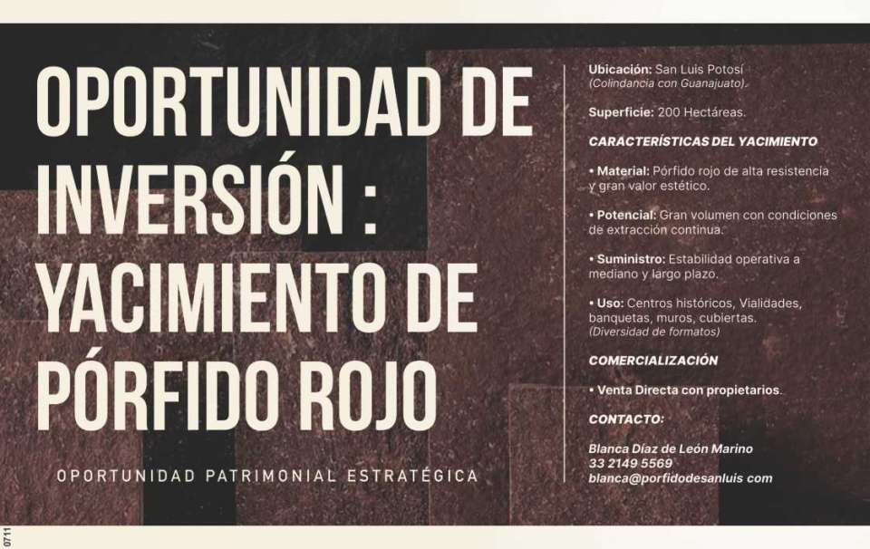 OPORTUNIDAD de Inversion: Yacimiento de PORFIDO ROJO. Oportunidad Patrimonial Estrategica. Superficie: 200 Hectareas. Ubicacion: San Luis Potosi (colindancia con Guanajuato). VENTA DIRECTA PROPIETARIO