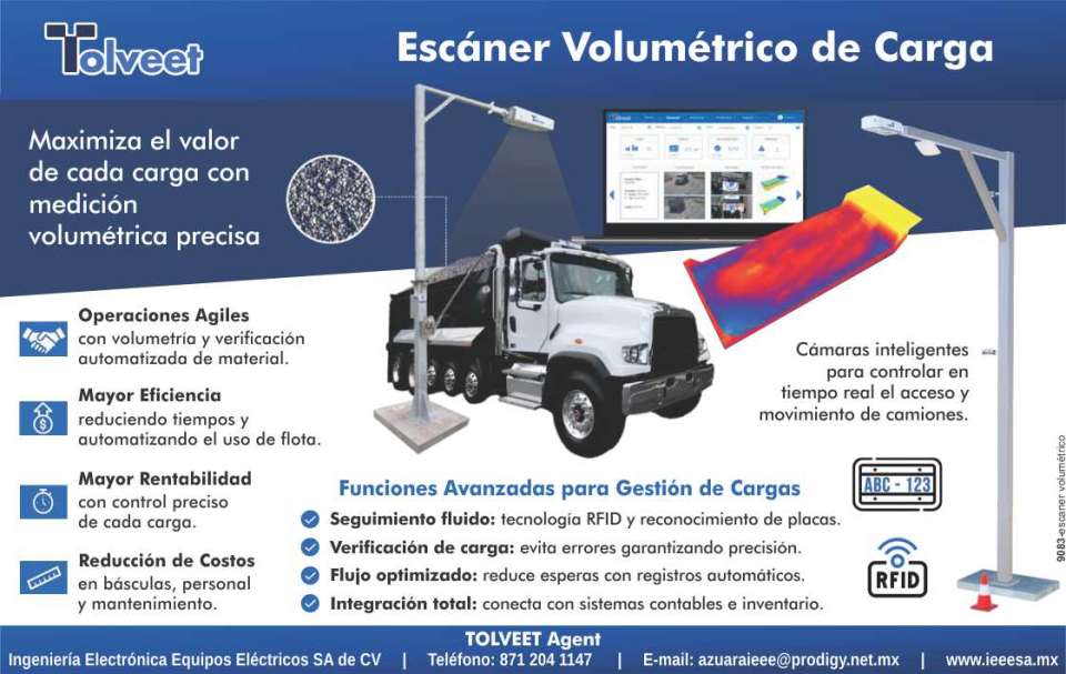 Maximiza el valor de cada carga con medicion volumetrica precisa. Funciones Avanzadas para Gestion de Carga. Seguimiento Fluido, Verificacion de carga, Flujo Optimizado, Integracion total. Tolveet.